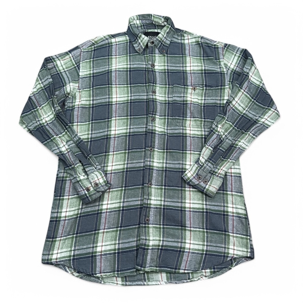 STOIC Flannel Button Up Shirt Mens Size Medium Green Plaid Long Sleeve Casual